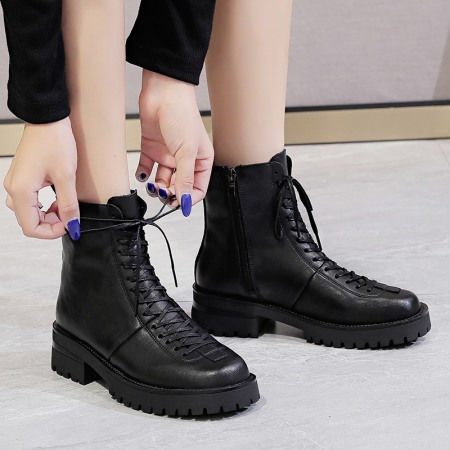 Women's Martin Boots Thick-Soled Female Spring And Autumn Thick Heel Short Boots